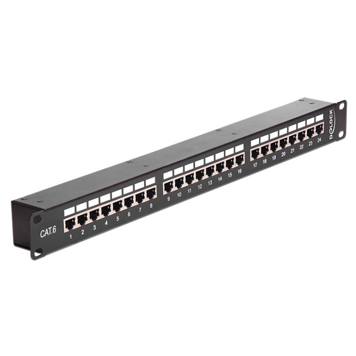 DELOCK patch panel για rack 43295, 19", 48x RJ45 ports, μαύρο