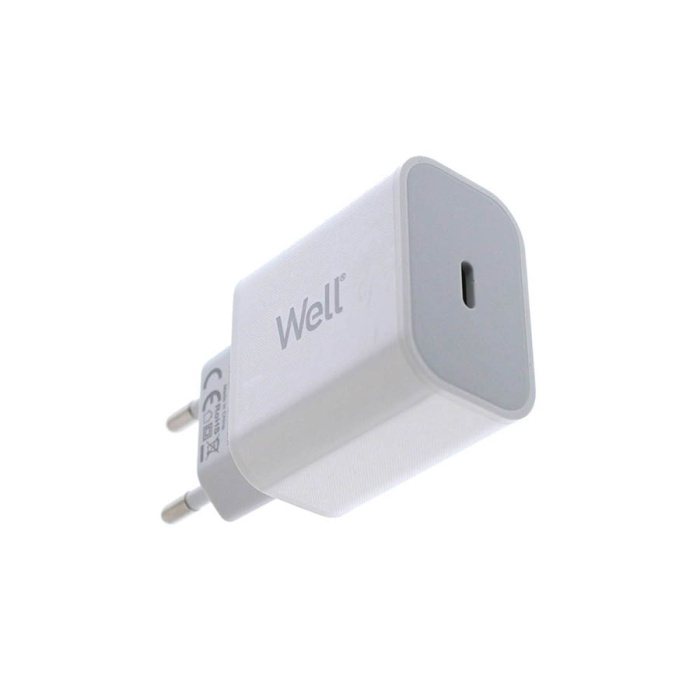 Universal USB-C FastTravel Wall Charger 5VDC/3A (20W) Λευκό Well PSUP-USB-WPD2003WE-WL
