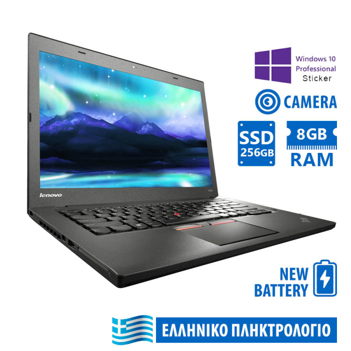 Lenovo (A-) ThinkPad T450 i5-5300U/14”/8GB DDR3/256GB SSD/No ODD/Camera/New Battery/10P Grade A- Ref