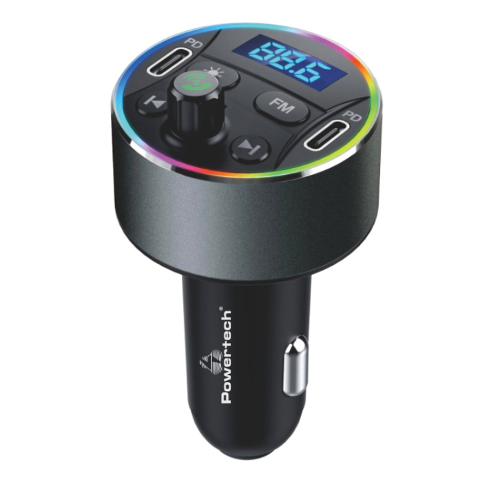 POWERTECH FM Transmitter & φορτιστής 20W PT-1027, οθόνη, RGB, Bluetooth