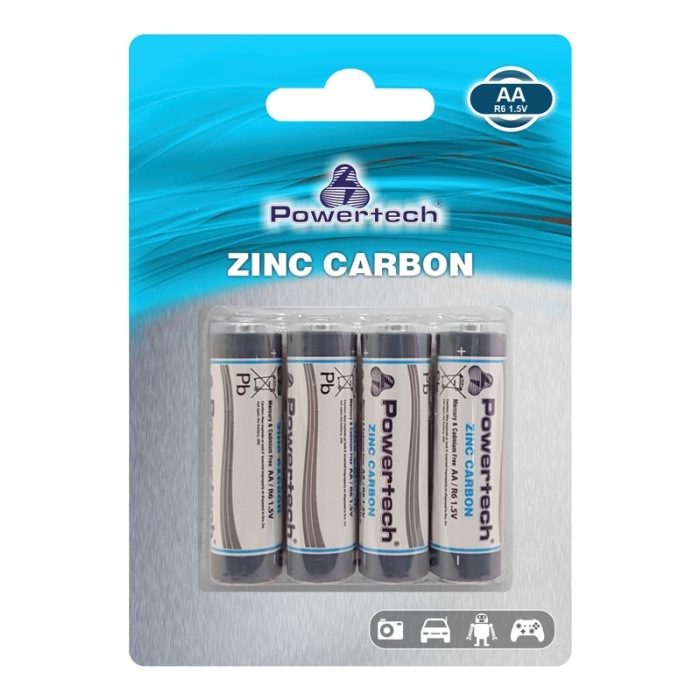 POWERTECH Zinc Carbon μπαταρίες PT-949, AA R6 1.5V, 4τμχ