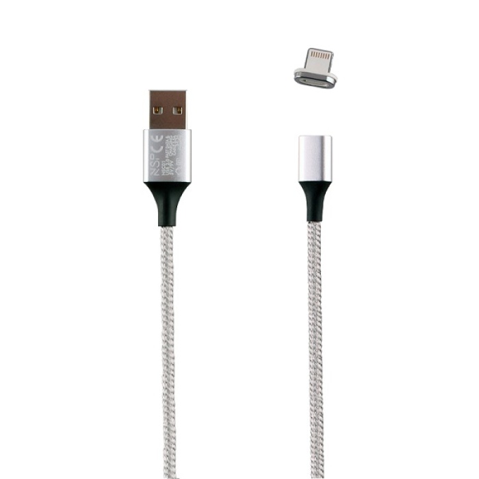 Καλώδιο Lightning USB Φόρτισης-Data Magnetic Braided 3.5A QC 2.0 1m Ασημί NSP