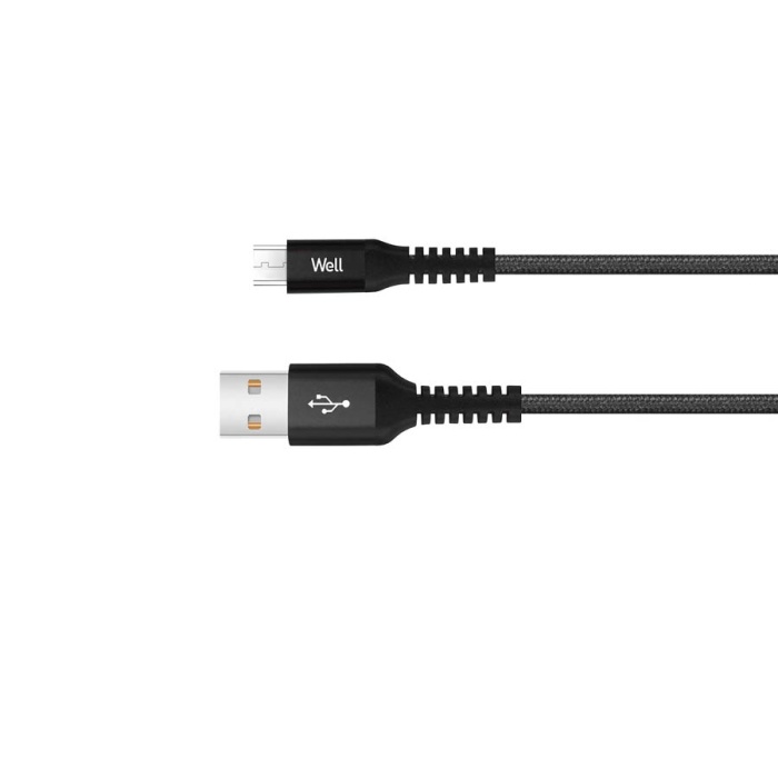 Καλώδιο USB 2.0 σε Micro USB Φόρτισης - Data 1m 2.1A Μαύρο Well USB/UUSB-1BK01-WL