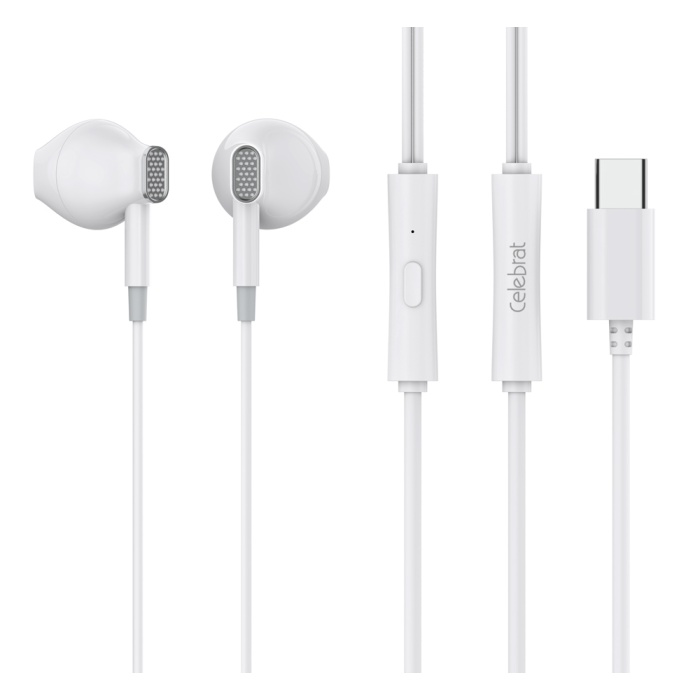 CELEBRAT earphones με μικρόφωνο D12, USB-C, 1.2m, λευκά