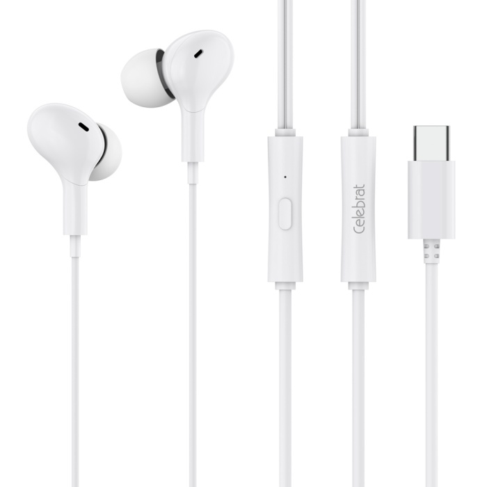 CELEBRAT earphones με μικρόφωνο D13, USB-C, 1.2m, λευκά