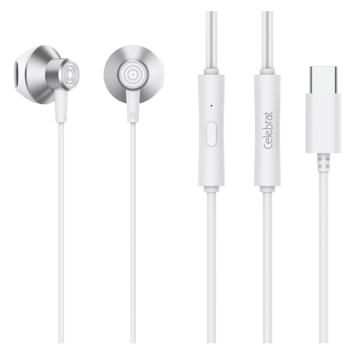 CELEBRAT earphones με μικρόφωνο D14, USB-C, 1.2m, λευκά