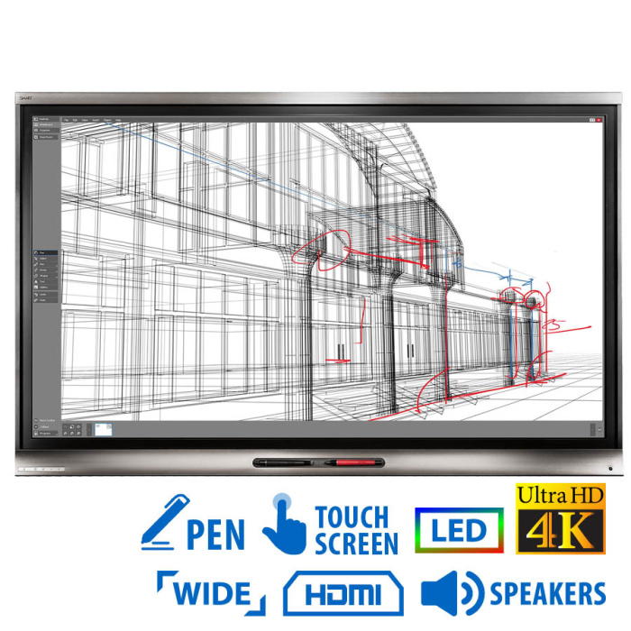 Used Smart Board Display Touchscreen 8065-G5 LED/Smart/65”UHD 4K/3840x2160/Wide/Black/w/Speakers & P