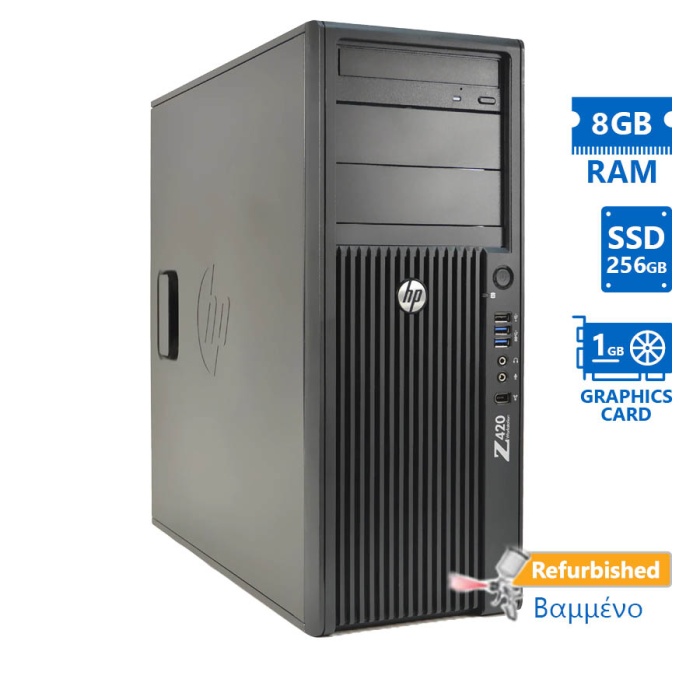 HP Z420 Tower Xeon E5-1650(6-Cores)/8GB DDR3/256GB SSD/Nvidia 1GB/DVD/7P Grade A+ Workstation Refurb