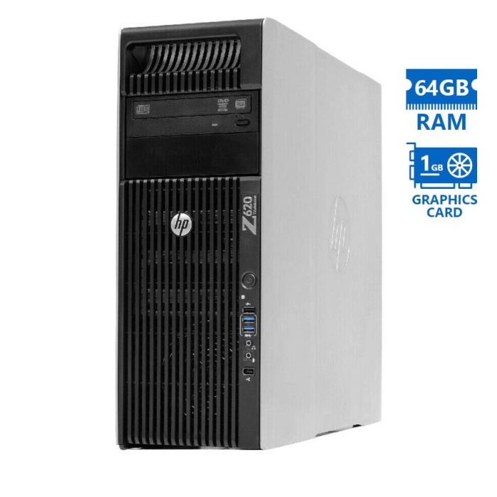 HP Z620 Tower Xeon E5-2667(6-Cores)/64GB DDR3/500GB/Nvidia 1GB/DVD/7P Grade A Workstation Refurbishe