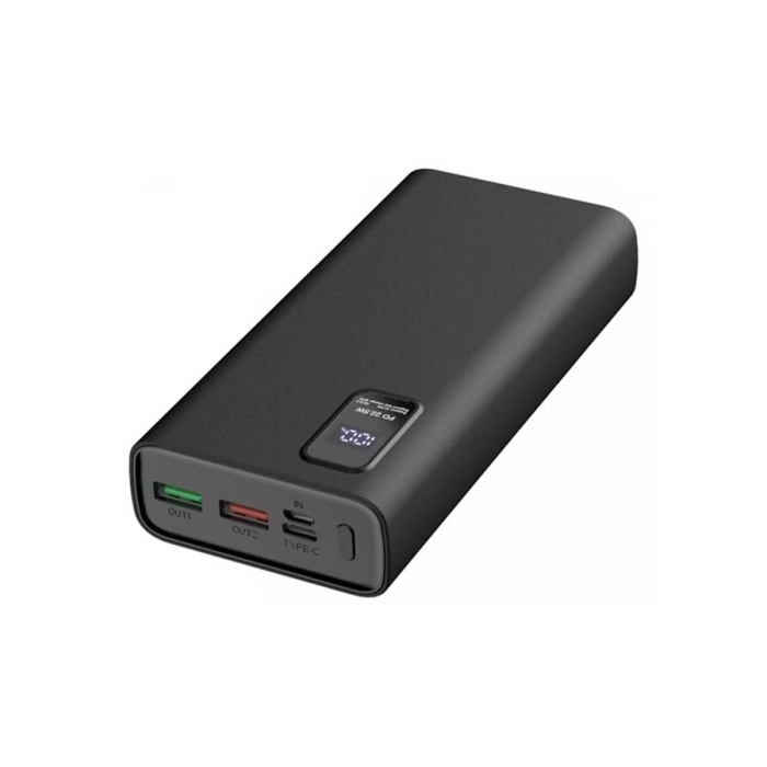 Φορητός Φορτιστής 20000mA PD3.0 QC3.0 1xUSB-C & 2xUSB w/LED Μαύρο Power Bank PMPB20WQC727B