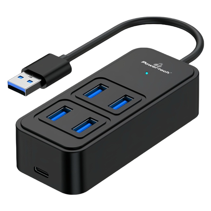 POWERTECH USB hub PTR-0153, 4x θυρών, 5 Gbps, USB σύνδεση, μαύρο