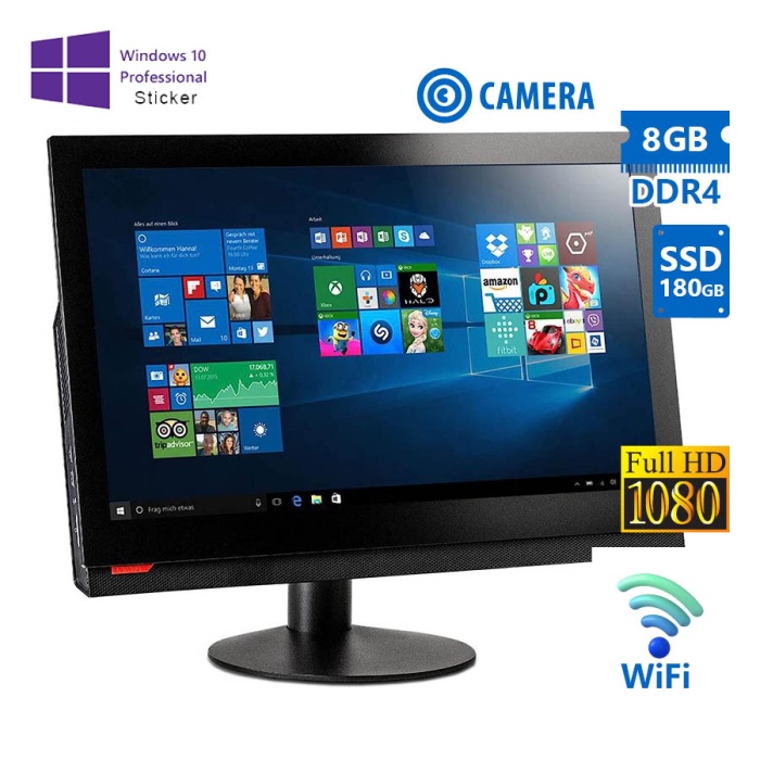 Lenovo (B) M900Z WiFi AIO w/Monitor 24"FHD i5-6500/8GB DDR4/180GB SSD/DVD/Camera/10P Grade B Refurbi