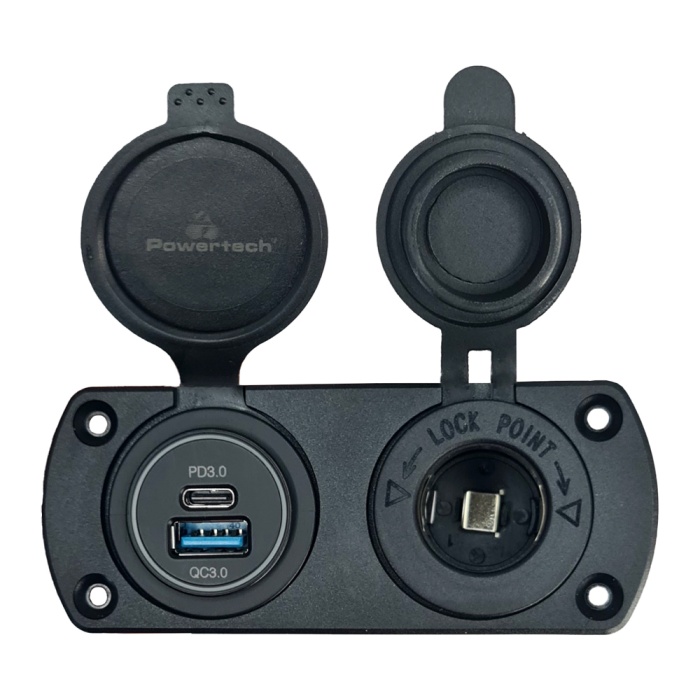 POWERTECH πρίζα 12V για σκάφη & οχήματα PTL-001, USB/USB-C θύρες, IP65