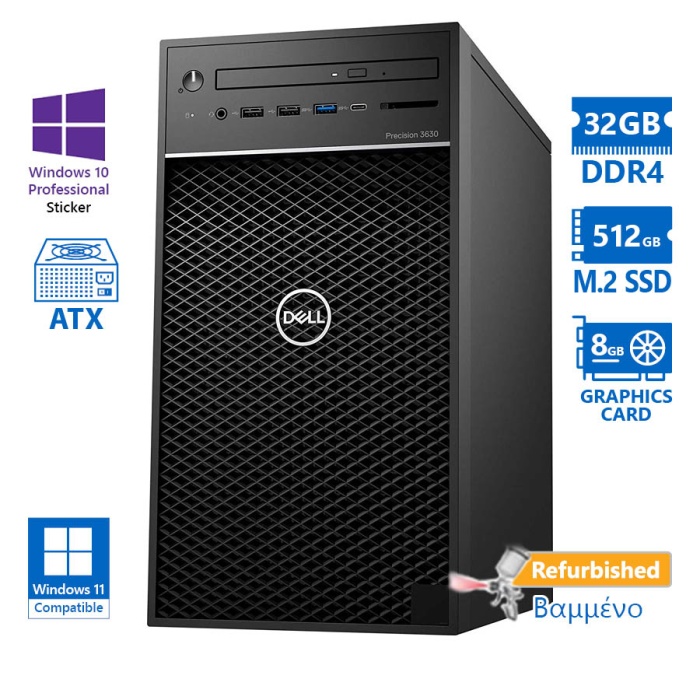 Dell Precision 3630 Tower Xeon E-2224(4-Cores)/32GB DDR4/512GB M.2 SSD/ATI 8GB/No ODD/10P Grade A+ W