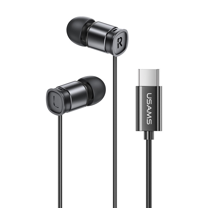 USAMS earphones με μικρόφωνο US-SJ576, USB-C σύνδεση, Φ6mm, 1.2m, μαύρα