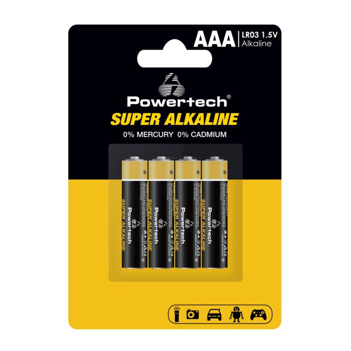 POWERTECH αλκαλικές μπαταρίες Super Alkaline PT-1213, AAA, 1.5V, 4τμχ