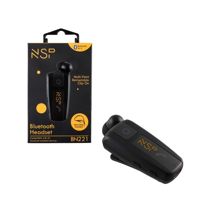 Ακουστικό Bluetooth V5.3 Retractable Clip on Headset Vibration + Anti-Lost NSP BN221