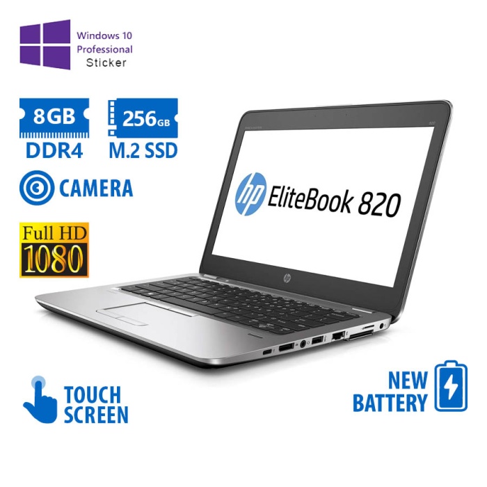 HP EliteBook 820 G3 i5-6300U/12.5"FHD Touchscreen/8GB DDR4/256GB M.2 SSD/No ODD/Camera/New Battery/1