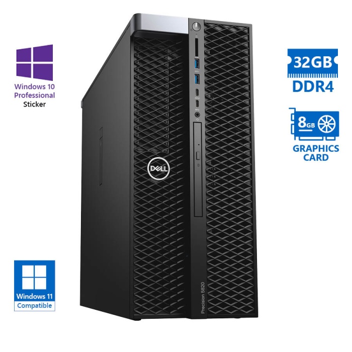 Dell (A-) Precision 5820 Tower Xeon W-2125(4-Cores)/32GB DDR4/2TB/Nvidia 8GB/No ODD/10P Grade A- Wor