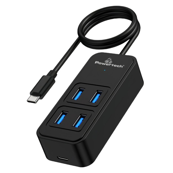 POWERTECH USB 3.2 hub PTR-0156 4x θυρών, 5Gbps, USB-C σύνδεση, 1m, μαύρο