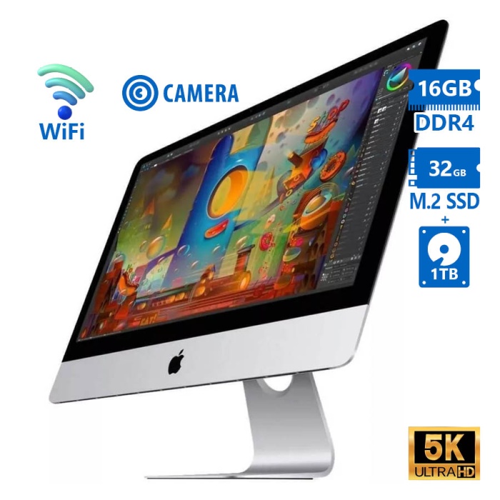 Apple iMac 18,3 A1419 WiFi w/Monitor 27"5K i5-7500/16GB DDR4/32GB M.2 SSD & 1TB/No ODD/Camera/Grade