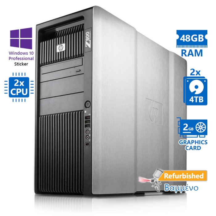 HP Z800 Tower Xeon 2x X5687(4-Cores)/48GB DDR3/2x4TB/Nvidia 2GB/DVD/10P Grade A+ Workstation Refurbi