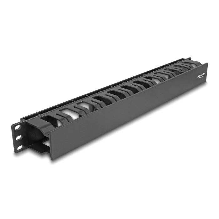 DELOCK cable management 67021 για rack 19"/1U, 2 ανοίγματα, πλαστικό, μαύρο