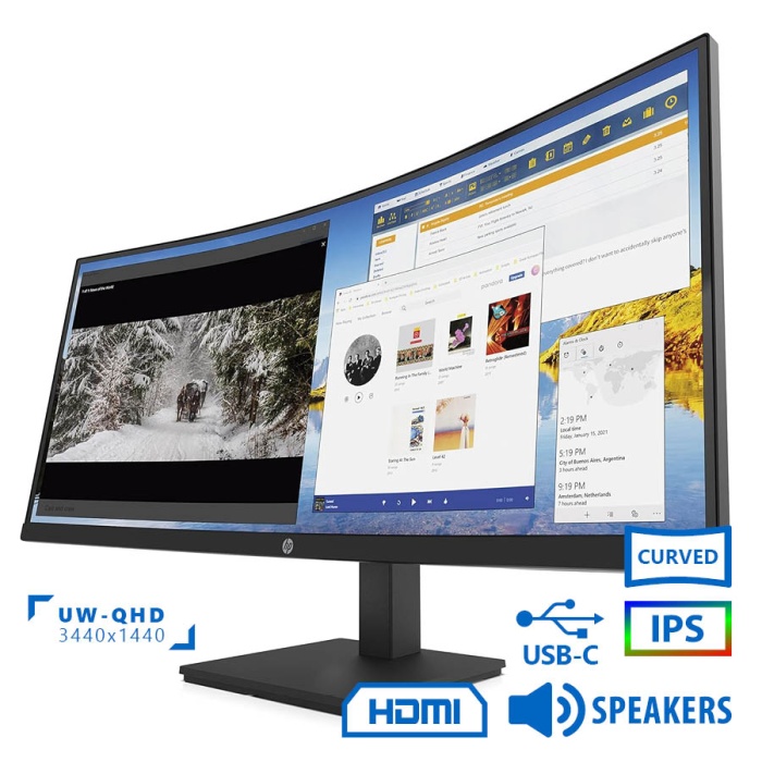 Used (A-) Monitor P34HC G4 Curved IPS LED/HP/34”UW-QHD/3440x1440/Black/w/Speakers/Grade A-/DP & HDMI