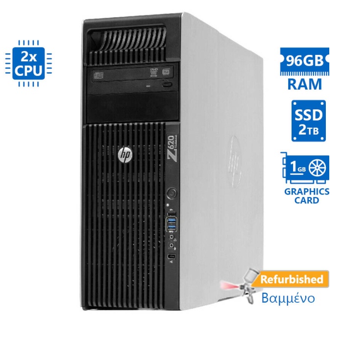 HP Z620 Tower Xeon 2xE5-2667(6-Cores)/96GB DDR3/2TB SSD/Nvidia 1GB/DVD/7P Grade A+ Workstation Refur