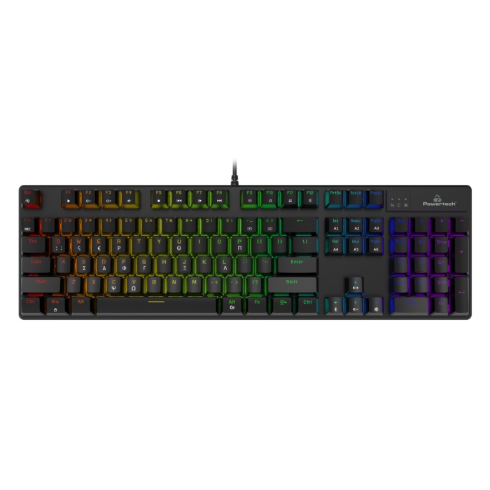 POWERTECH gaming μηχανικό πληκτρολόγιο PT-1254, ενσύρματο, RGB, μαύρο