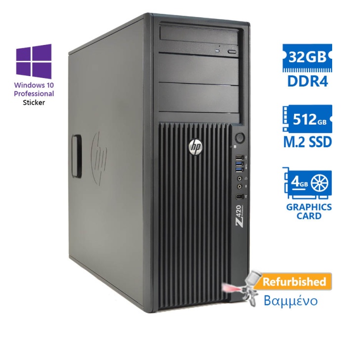 HP Z240 Tower i7-6700/32GB DDR4/512GB M.2 SSD/No ODD/Nvidia 4GB/10P Grade A+ Workstation Refurbished