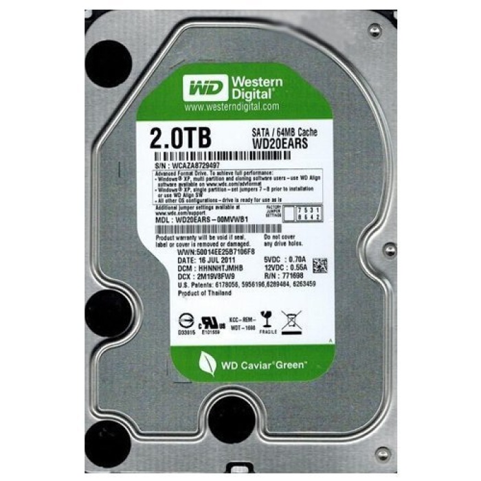 Hdd Sata 2tb Wd 3g 7.2k 3.5" Wd20ears