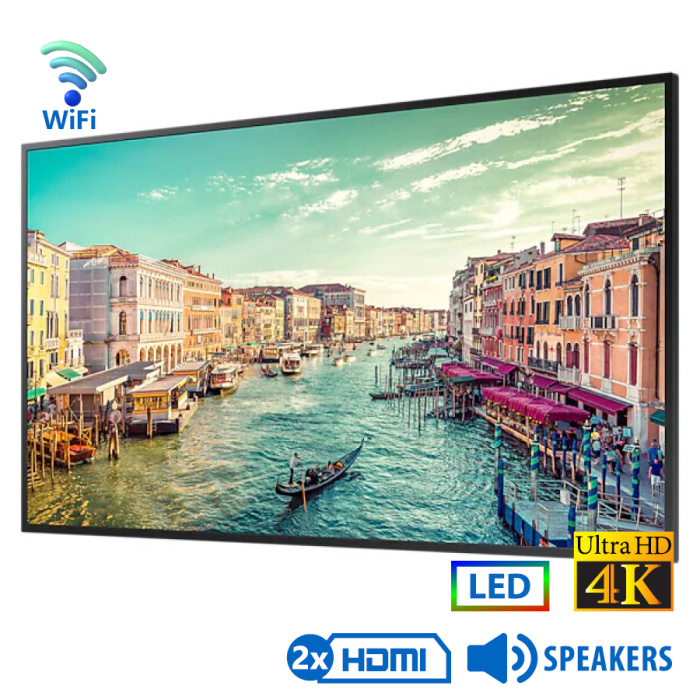 Used Signage Display QM55R WiFi LED/Samsung/65"Ultra HD 4k/3840x2160/Black/w/Speakers/DVI-D & DP & 2