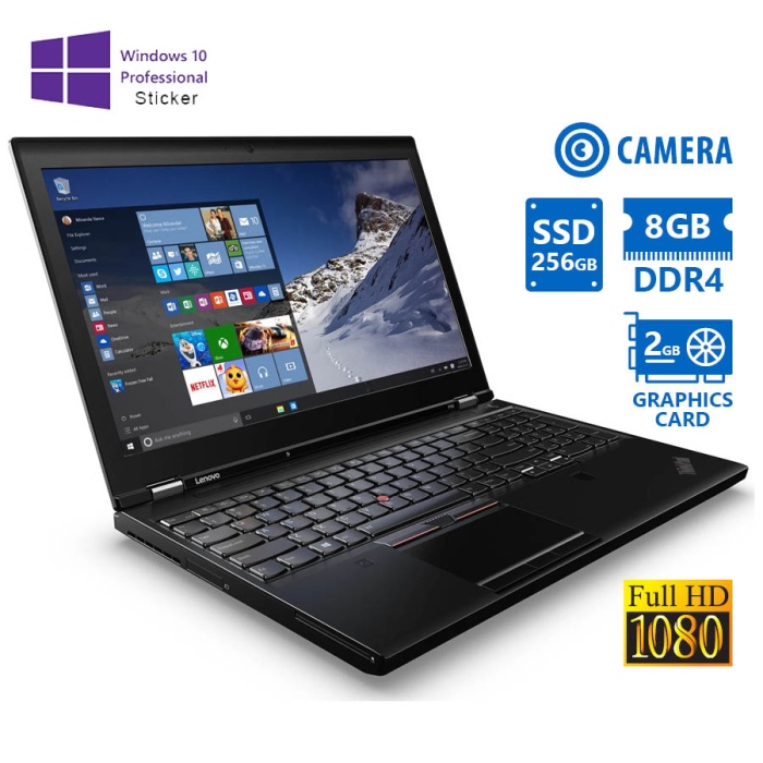 Lenovo (A-) ThinkPad P50 i7-6700HQ/15.6”FHD/8GB DDR4/256GB SSD/No ODD/Nvidia 2GB/Camera/10P Grade A-