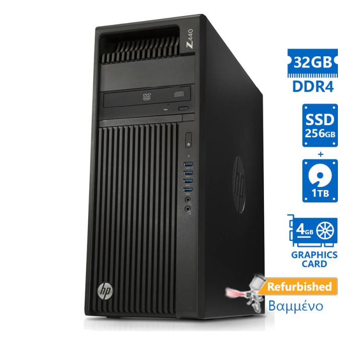 HP Z440 Tower Xeon E5-1620v4(4-Cores)/32GB DDR4/256GB SSD & 1TB/Nvidia 4GB/No ODD/7P Grade A+ Workst