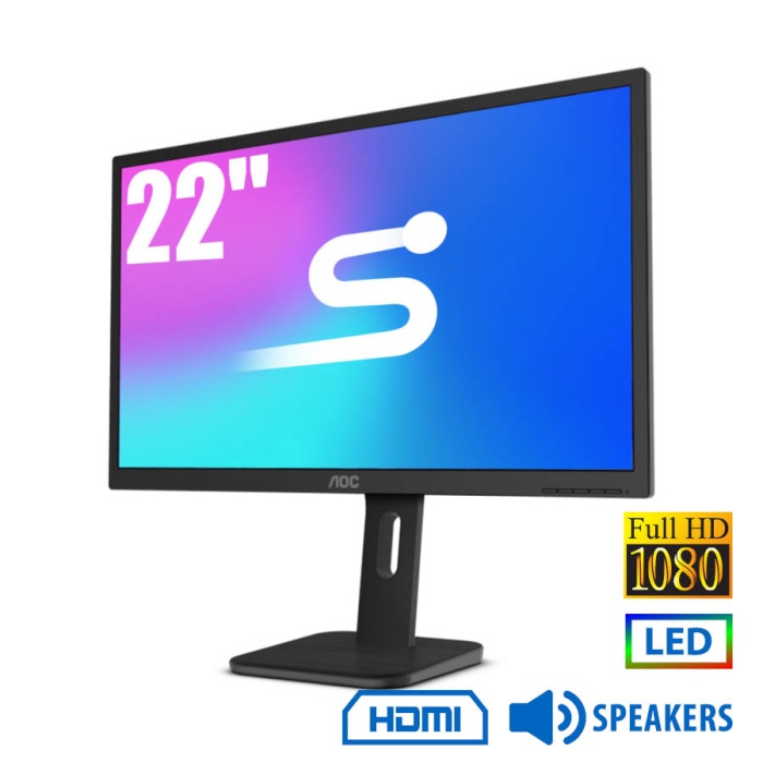 Used Monitor 22P1 LED/AOC/22``FHD/1920x1080/Wide/Black/w/Speakers/D-SUB & DVI-D & DP & HDMI & USB 3.