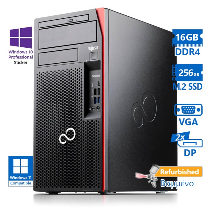 Fujitsu P758 Tower i5-8500/16GB DDR4/256GB M.2 SSD/DVD/V/10P Grade A+ Refurbished PC